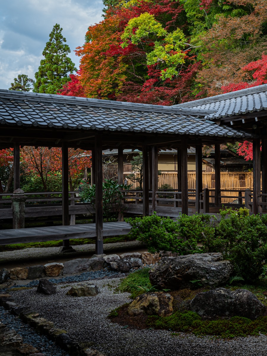 Kyoto temple garden with autumn maple leaves, a pre-wedding photoshoot location